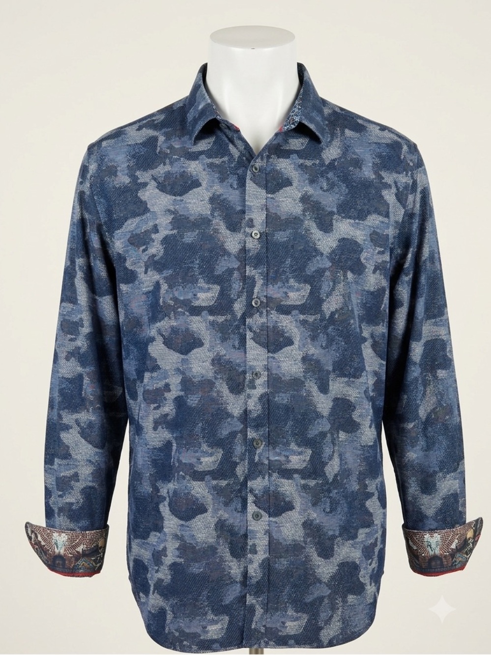 Robert Graham Mens 4XL Shirt Blue Camo Skull Gargoyle Cuffs Classic Fit Jacquard